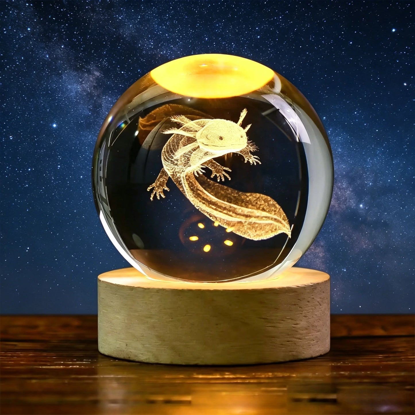 ✨ 3D Engraved Crystal Galaxy Night Light – Premium Wooden Base Edition