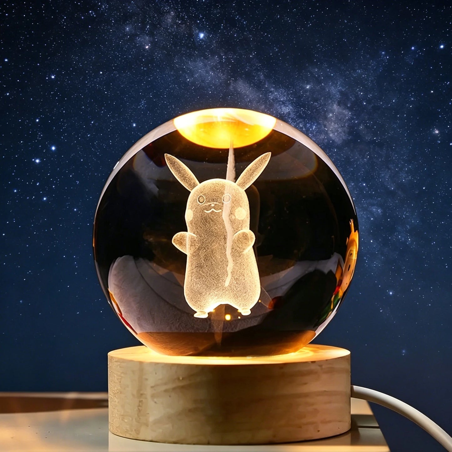 ✨ 3D Engraved Crystal Galaxy Night Light – Premium Wooden Base Edition