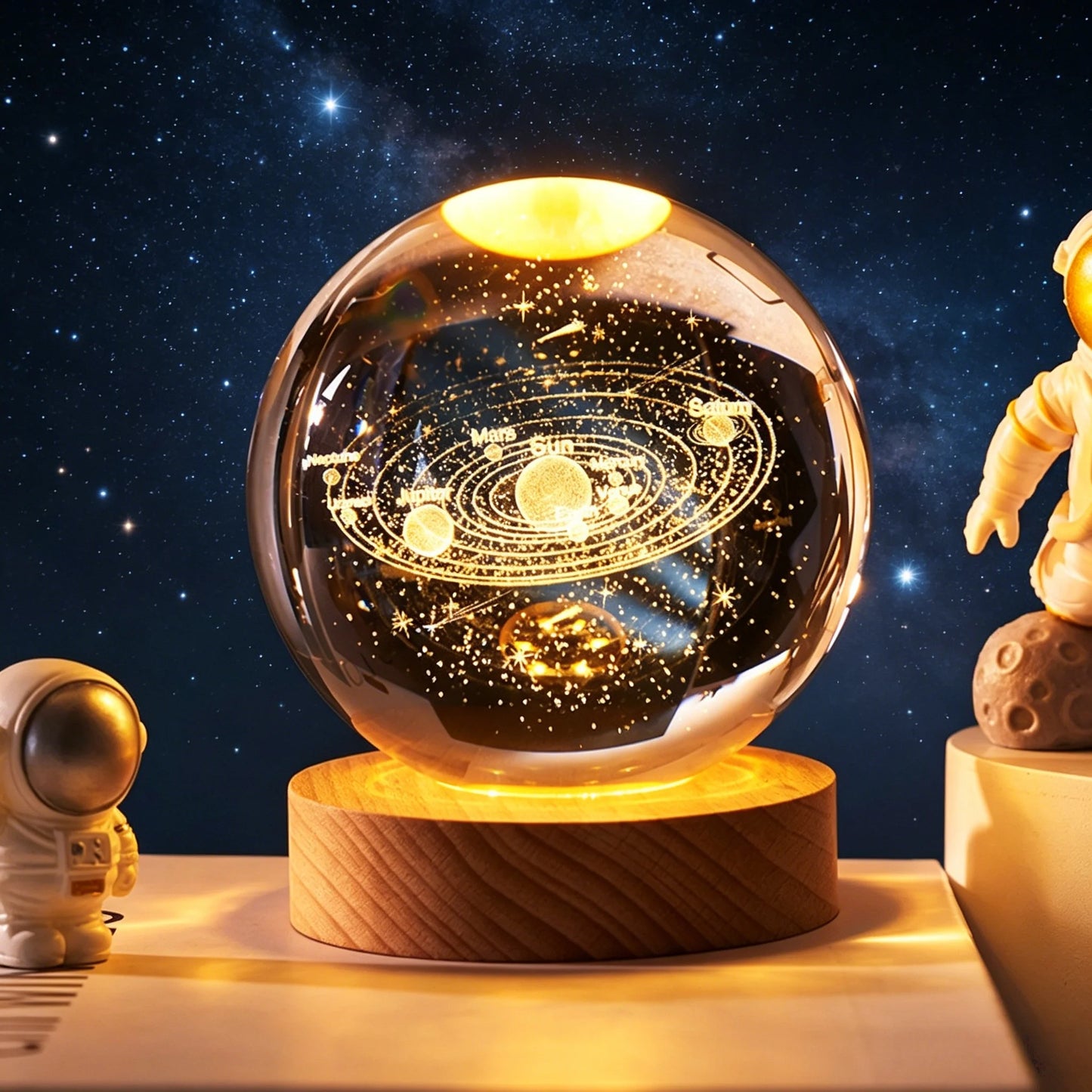 ✨ 3D Engraved Crystal Galaxy Night Light – Premium Wooden Base Edition