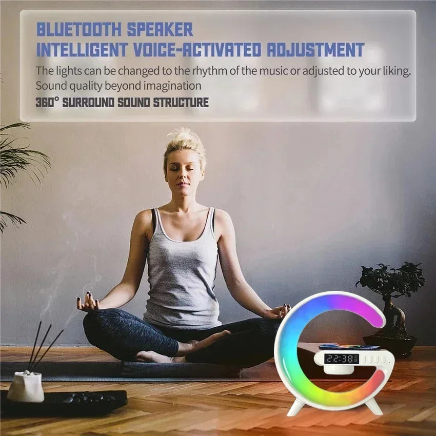 All-in-One Wireless Charging Station with RGB Light, Alarm Clock & Bluetooth Speaker