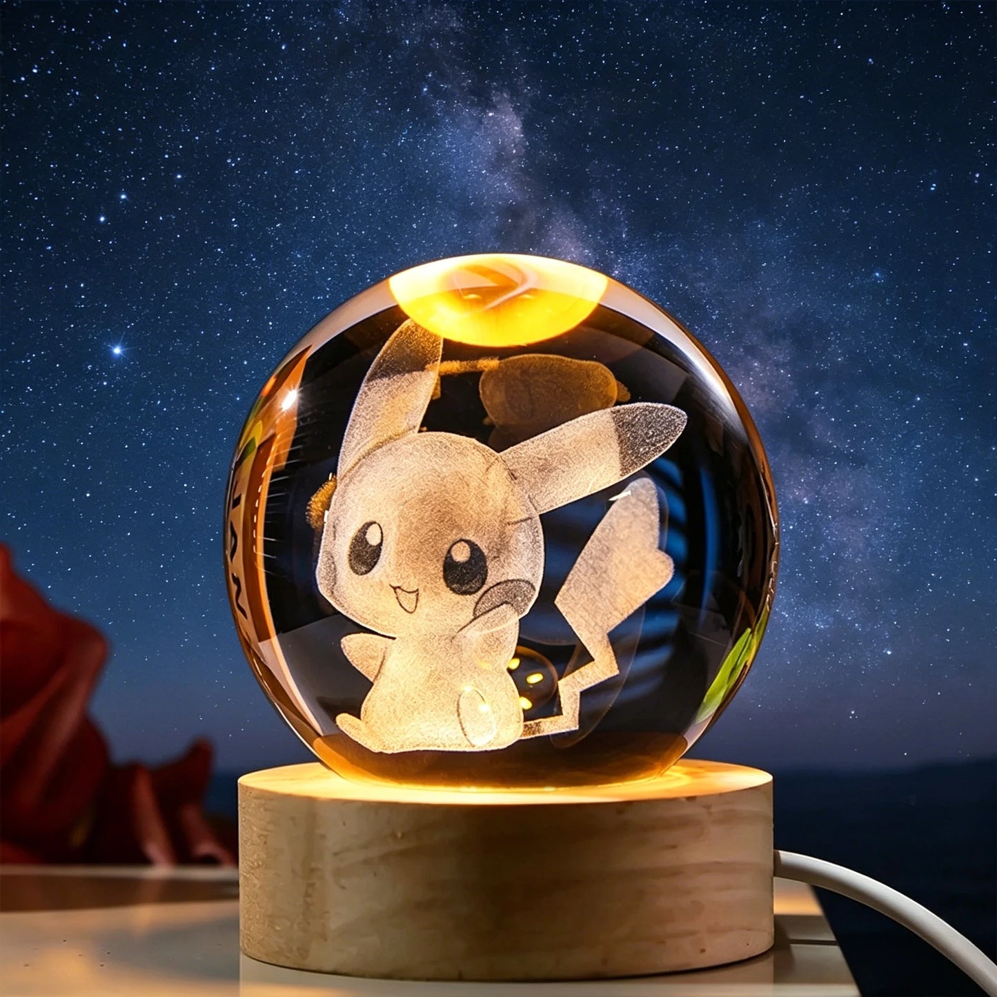 ✨ 3D Engraved Crystal Galaxy Night Light – Premium Wooden Base Edition