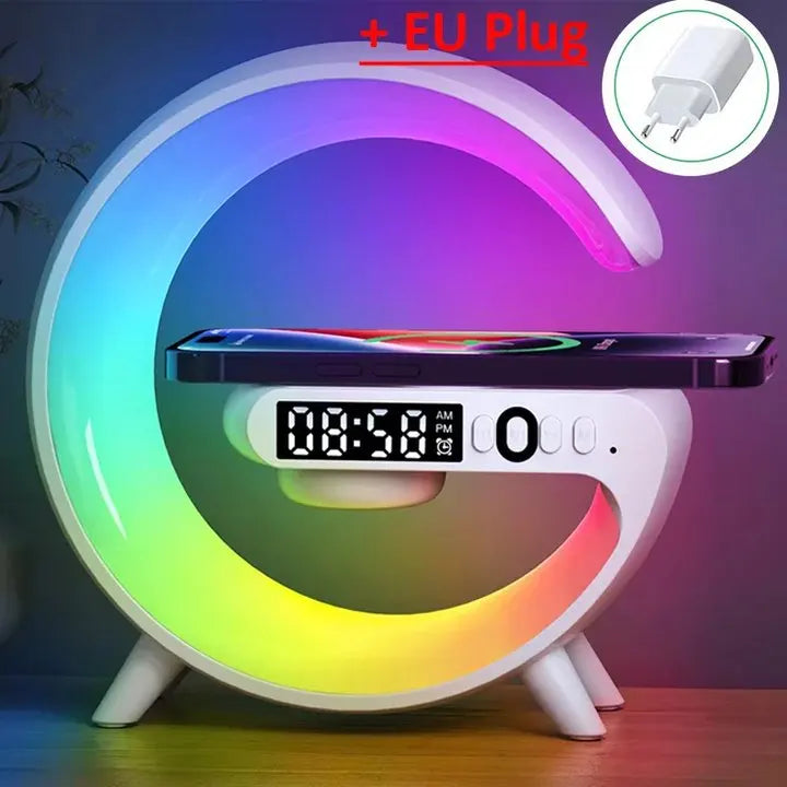 All-in-One Wireless Charging Station with RGB Light, Alarm Clock & Bluetooth Speaker