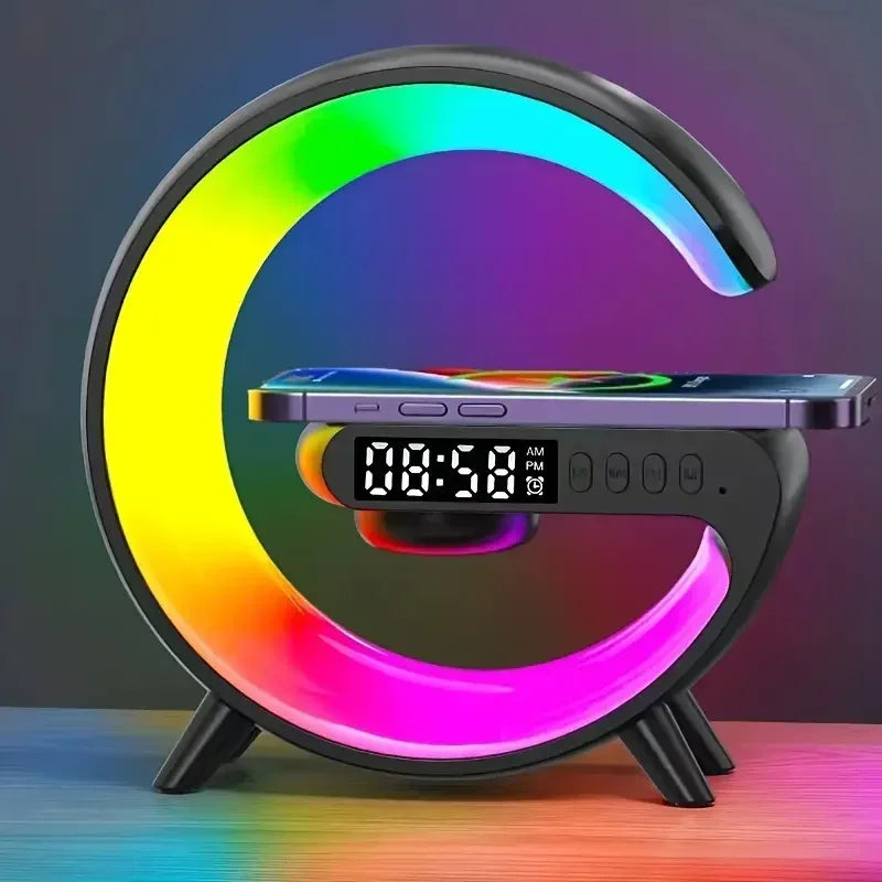 All-in-One Wireless Charging Station with RGB Light, Alarm Clock & Bluetooth Speaker