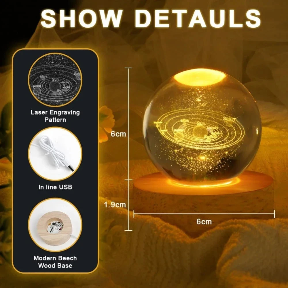 ✨ 3D Engraved Crystal Galaxy Night Light – Premium Wooden Base Edition