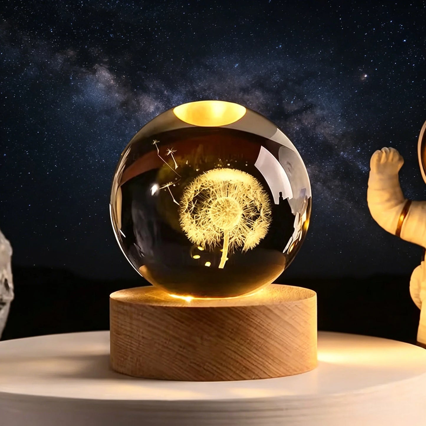 ✨ 3D Engraved Crystal Galaxy Night Light – Premium Wooden Base Edition