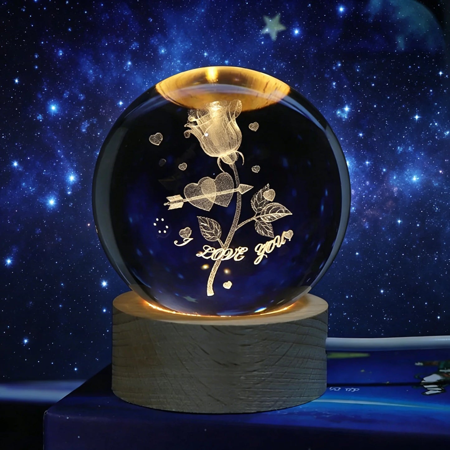 ✨ 3D Engraved Crystal Galaxy Night Light – Premium Wooden Base Edition