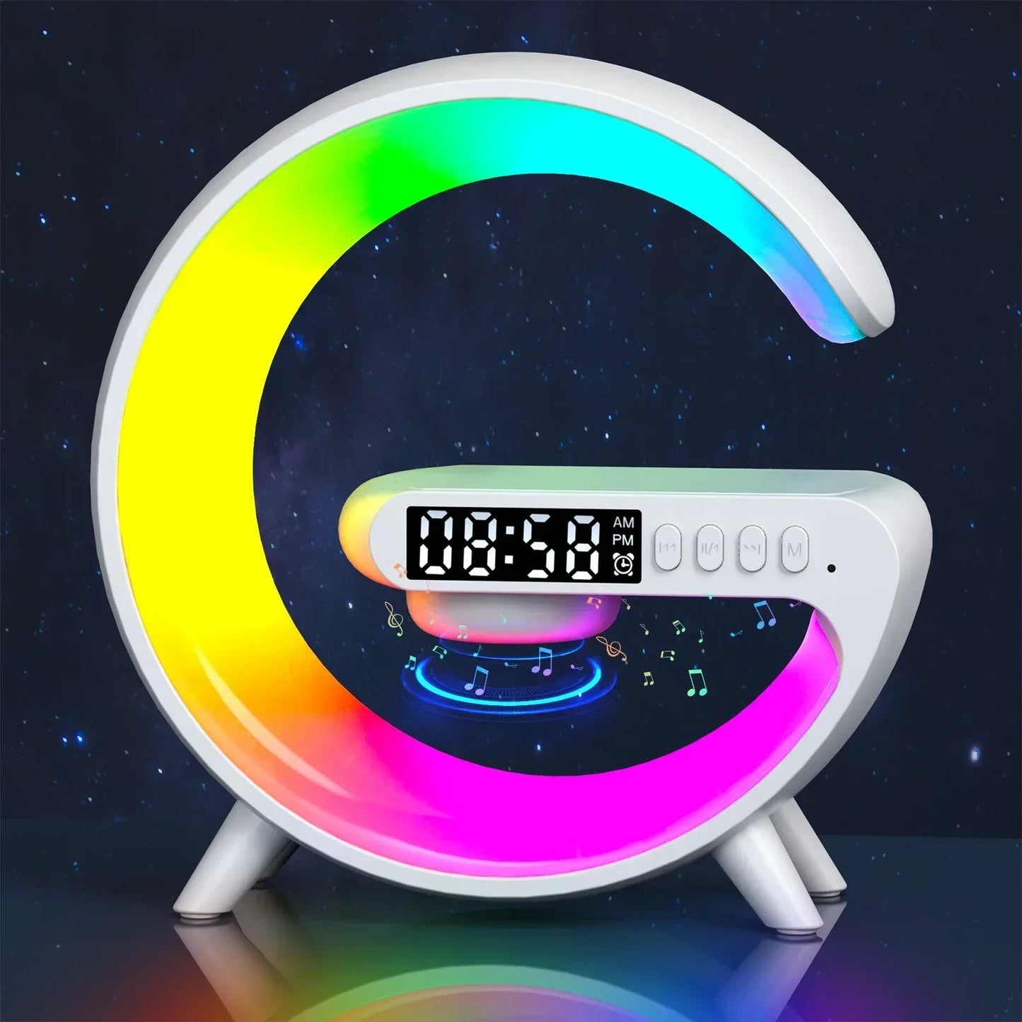 All-in-One Wireless Charging Station with RGB Light, Alarm Clock & Bluetooth Speaker