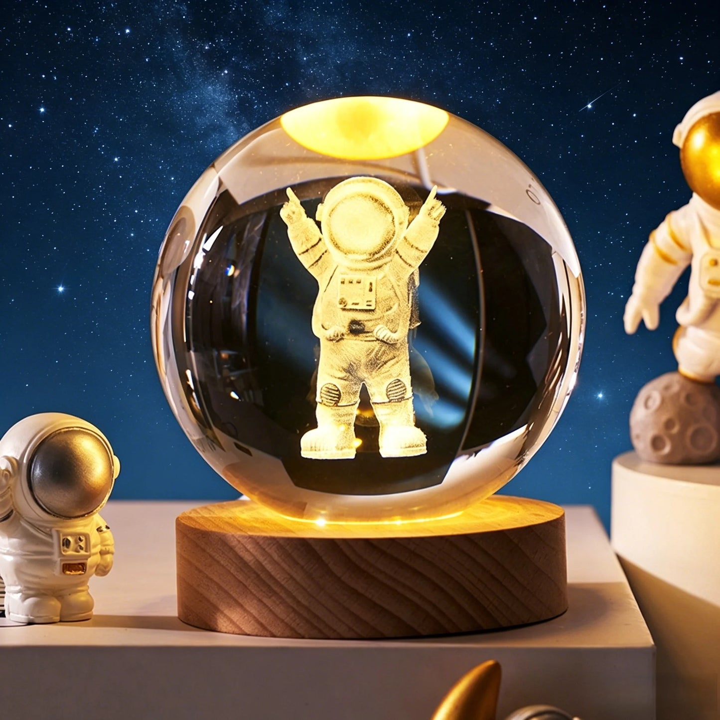 ✨ 3D Engraved Crystal Galaxy Night Light – Premium Wooden Base Edition