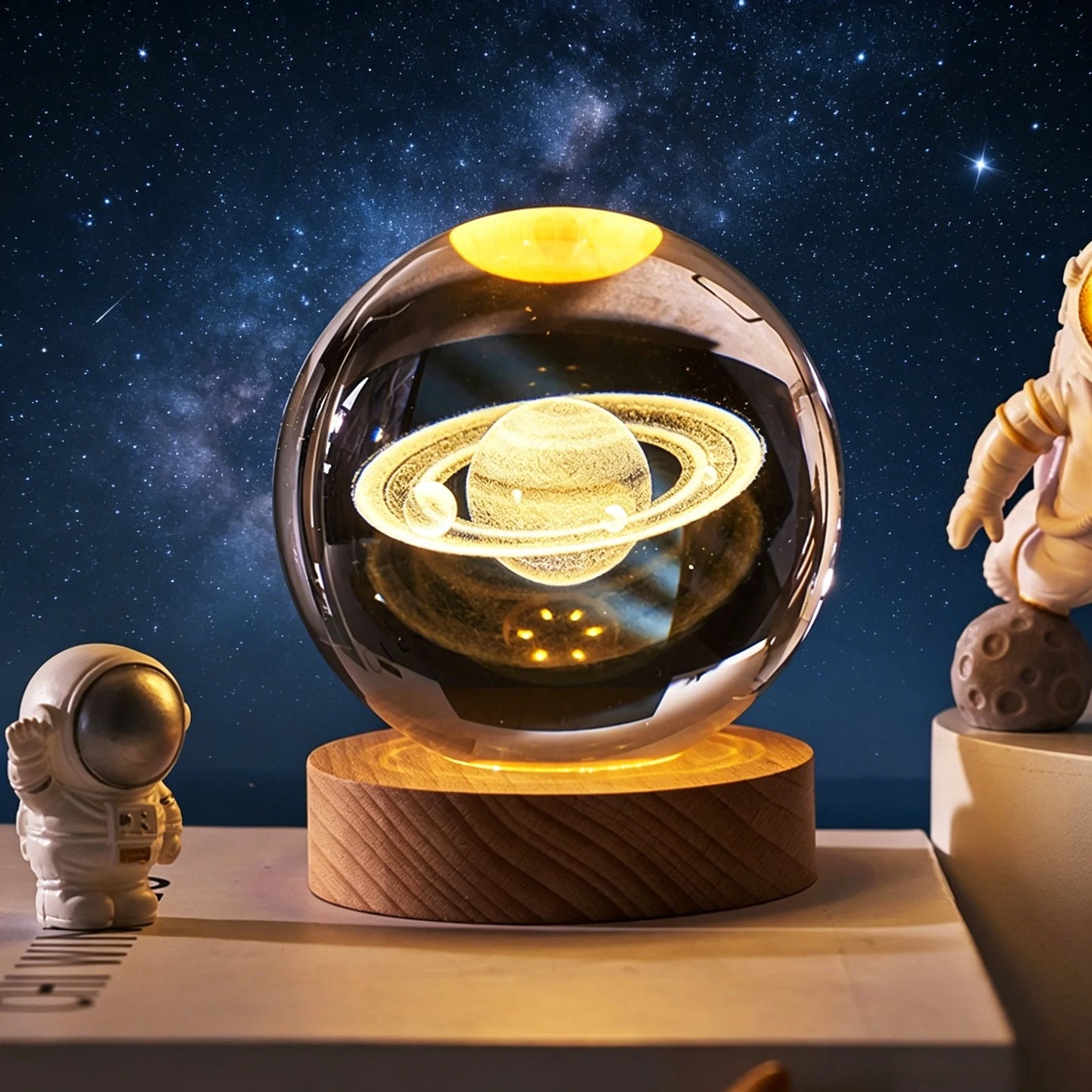 ✨ 3D Engraved Crystal Galaxy Night Light – Premium Wooden Base Edition