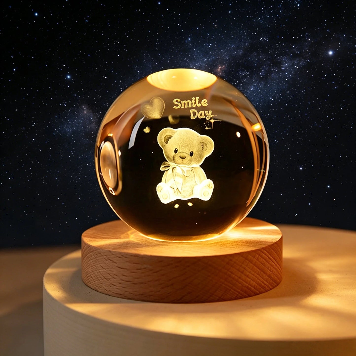 ✨ 3D Engraved Crystal Galaxy Night Light – Premium Wooden Base Edition