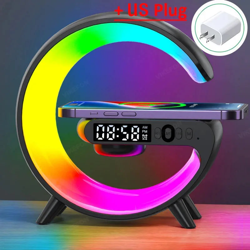 All-in-One Wireless Charging Station with RGB Light, Alarm Clock & Bluetooth Speaker