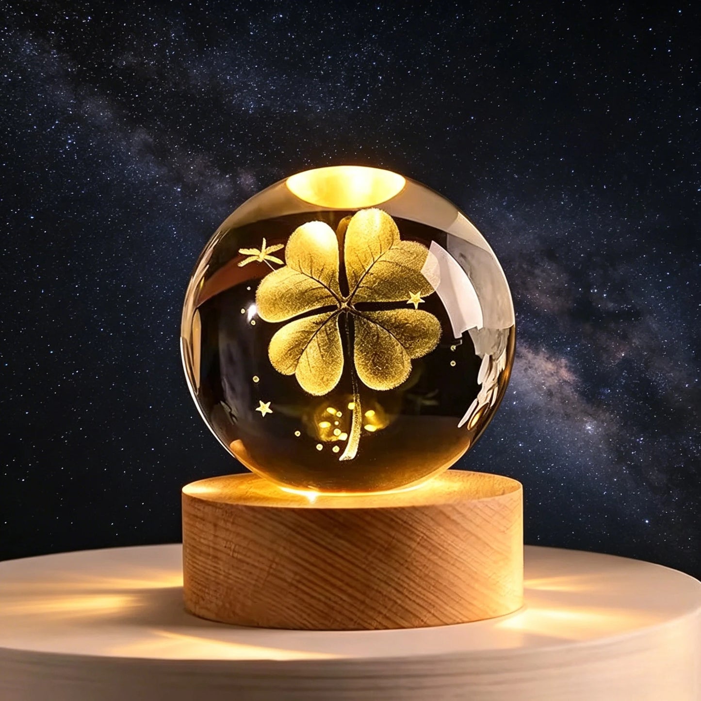 ✨ 3D Engraved Crystal Galaxy Night Light – Premium Wooden Base Edition
