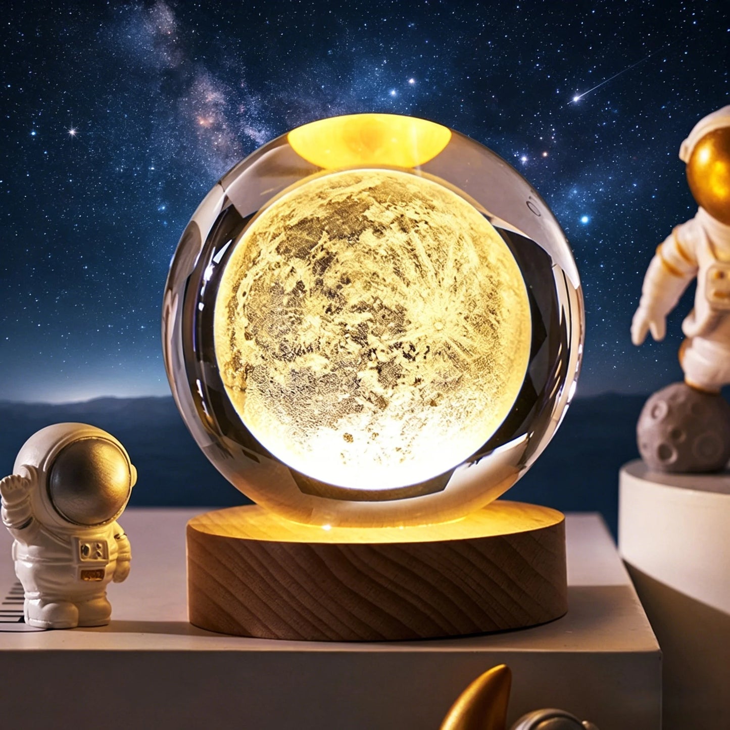 ✨ 3D Engraved Crystal Galaxy Night Light – Premium Wooden Base Edition