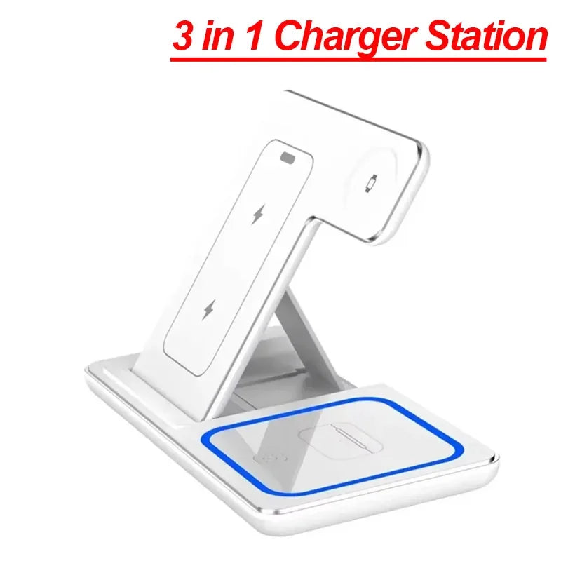 Foldable 3 in 1 Wireless Charging Station for Iphone 17 16 15 14 13 12 Pro Max Iwatch 11 Airpods Pro 4/3 Fast Charger Stand Dock