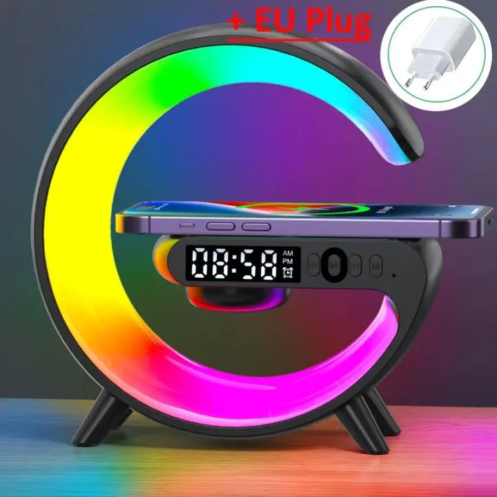All-in-One Wireless Charging Station with RGB Light, Alarm Clock & Bluetooth Speaker