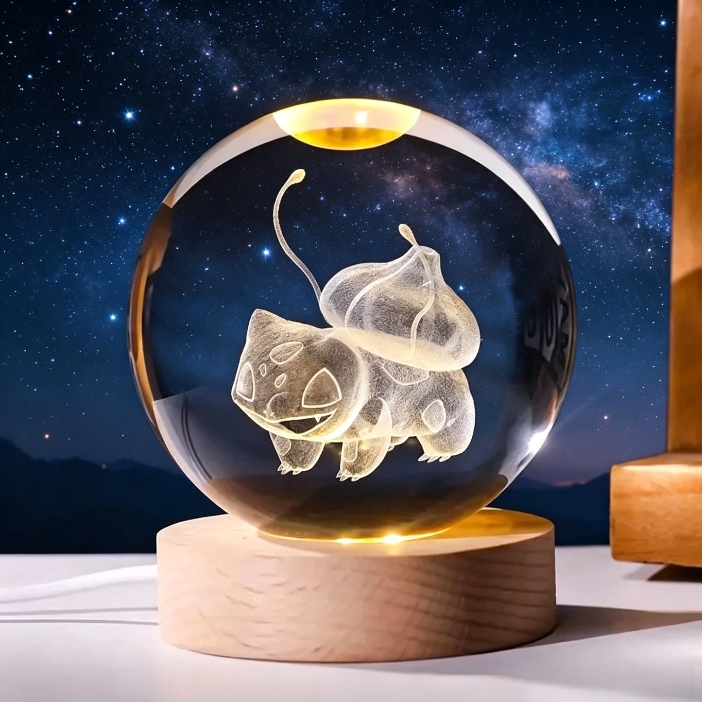 ✨ 3D Engraved Crystal Galaxy Night Light – Premium Wooden Base Edition