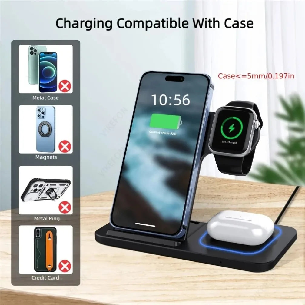 Foldable 3 in 1 Wireless Charging Station for Iphone 17 16 15 14 13 12 Pro Max Iwatch 11 Airpods Pro 4/3 Fast Charger Stand Dock