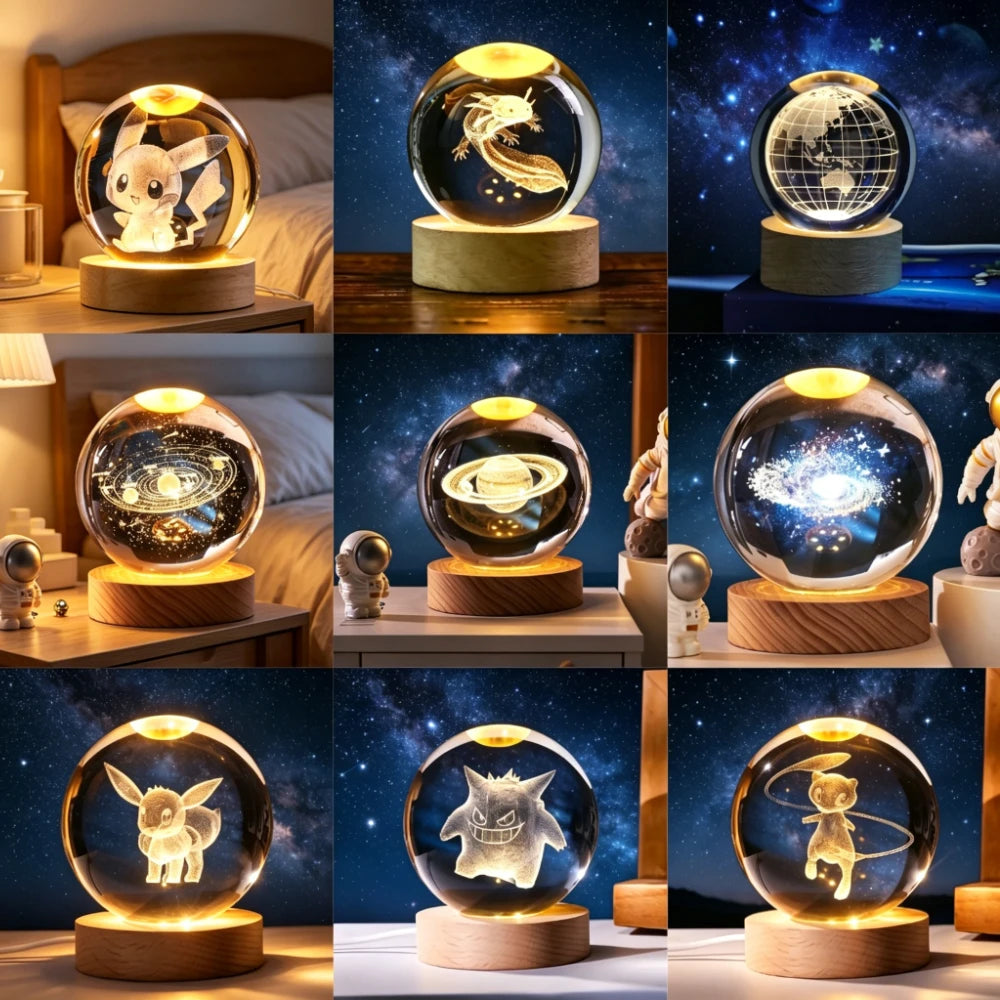 ✨ 3D Engraved Crystal Galaxy Night Light – Premium Wooden Base Edition