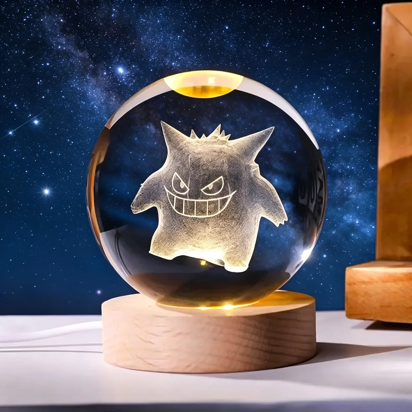 ✨ 3D Engraved Crystal Galaxy Night Light – Premium Wooden Base Edition