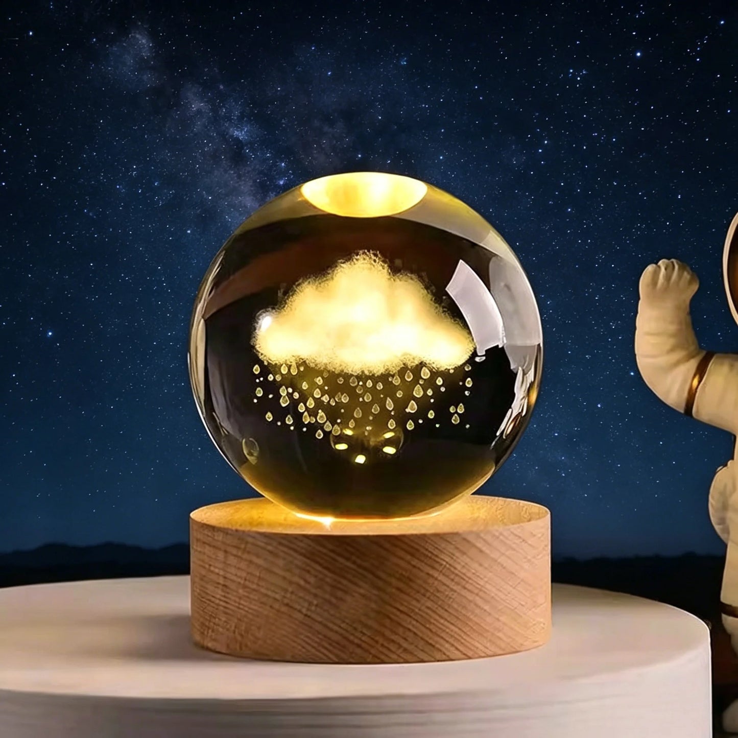 ✨ 3D Engraved Crystal Galaxy Night Light – Premium Wooden Base Edition