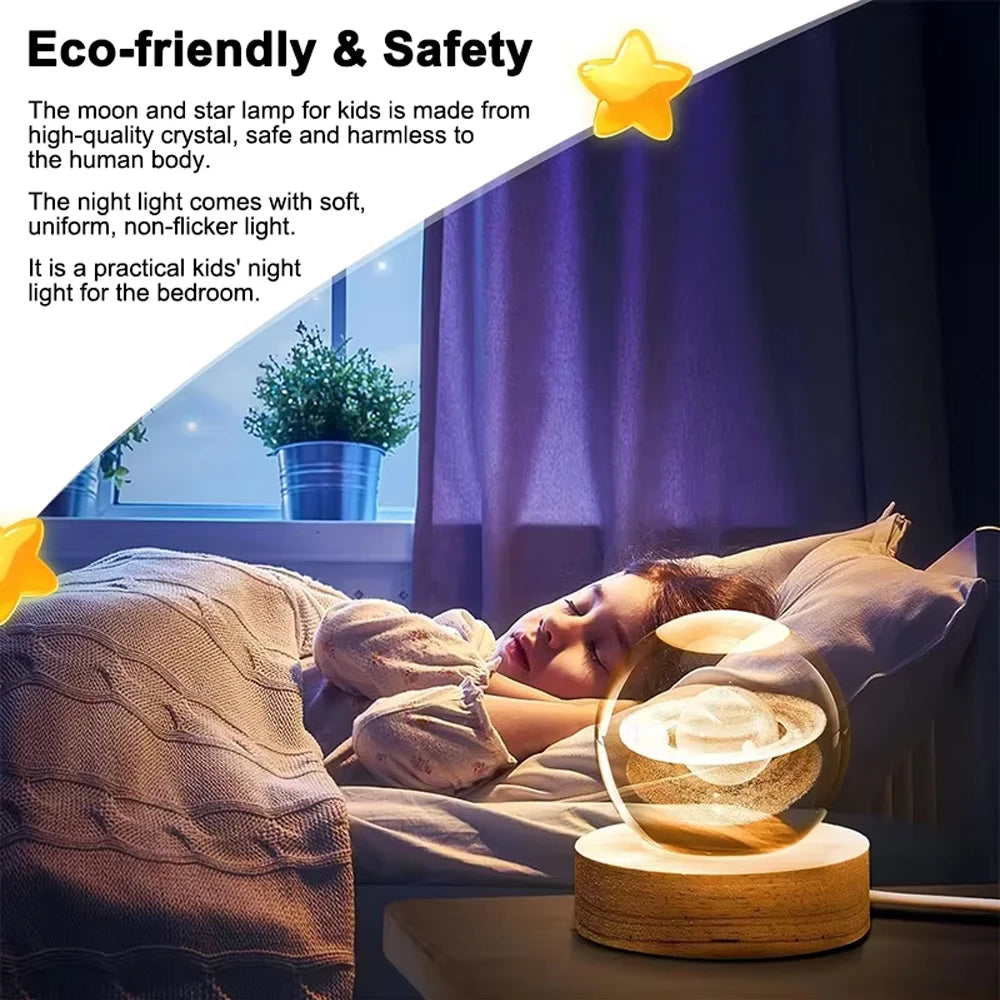 ✨ 3D Engraved Crystal Galaxy Night Light – Premium Wooden Base Edition