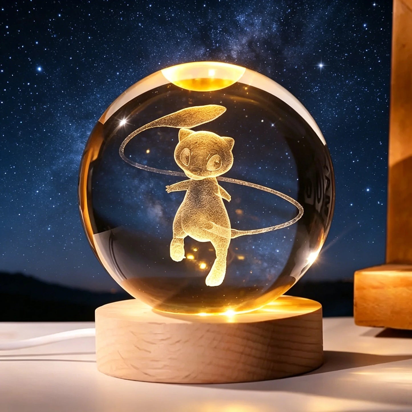 ✨ 3D Engraved Crystal Galaxy Night Light – Premium Wooden Base Edition