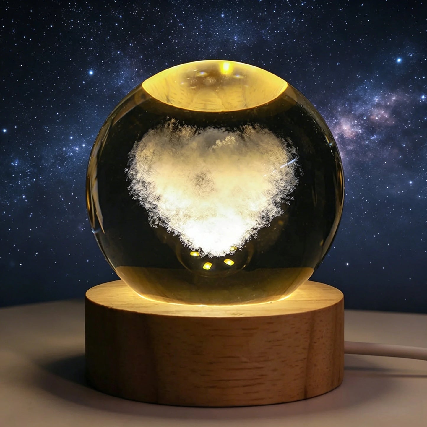 ✨ 3D Engraved Crystal Galaxy Night Light – Premium Wooden Base Edition